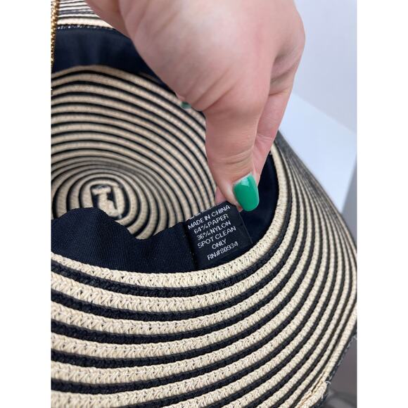 August Hat Company Black Tan Striped "Happy Hour" Floppy Sun Hat One Size - Picture 3 of 3